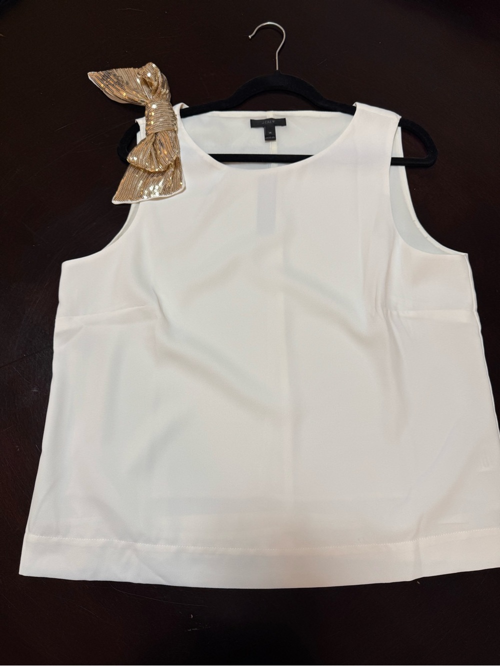 NWT J.Crew Ivory/White Sleeveless Top with Gold Sequin Bow Accent